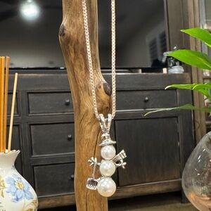 Silver Snowman Necklace with freshwater Pearl Accents